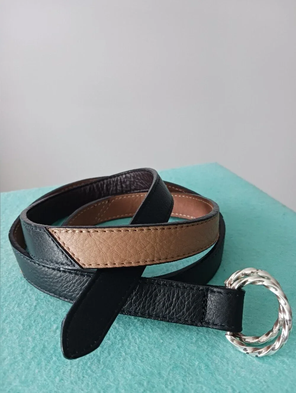 Brighton 2 Tone Leather Belt Brown Tan &  Silver Tone Buckle Loop 44in Excellent